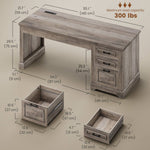 Itaar | Farmhouse 55 Inch Executive Desk Computer Desk with Storage Drawers and Power Outlet Home Office Desk