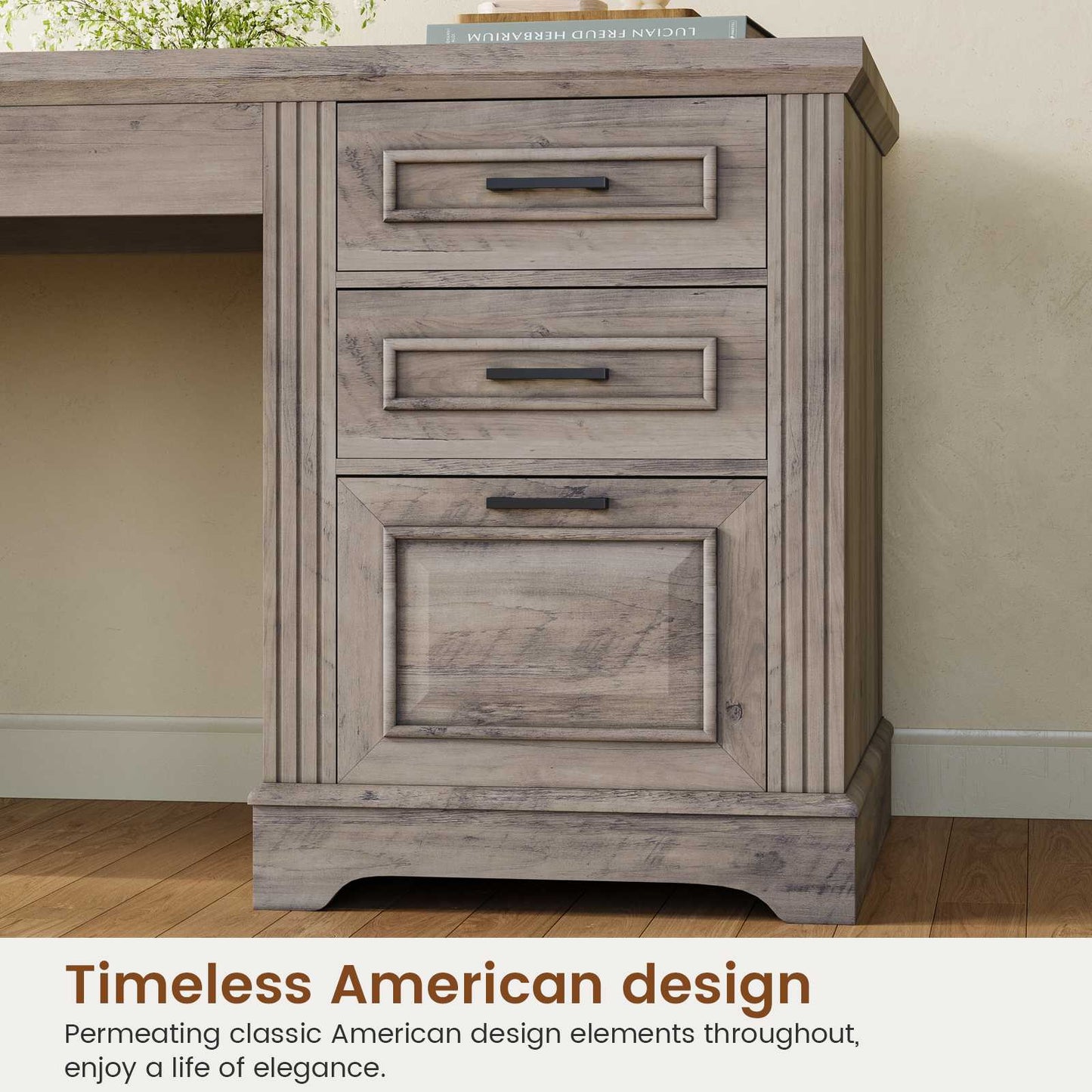 Itaar | Farmhouse 55 Inch Executive Desk Computer Desk with Storage Drawers and Power Outlet Home Office Desk