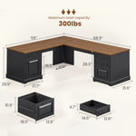 Itaar | Farmhouse Executive L Shaped Desk Home Office Desk with File Drawer and Power Outlet Computer Corner Desk with Drawers