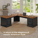 Itaar | Farmhouse Executive L Shaped Desk Home Office Desk with File Drawer and Power Outlet Computer Corner Desk with Drawers