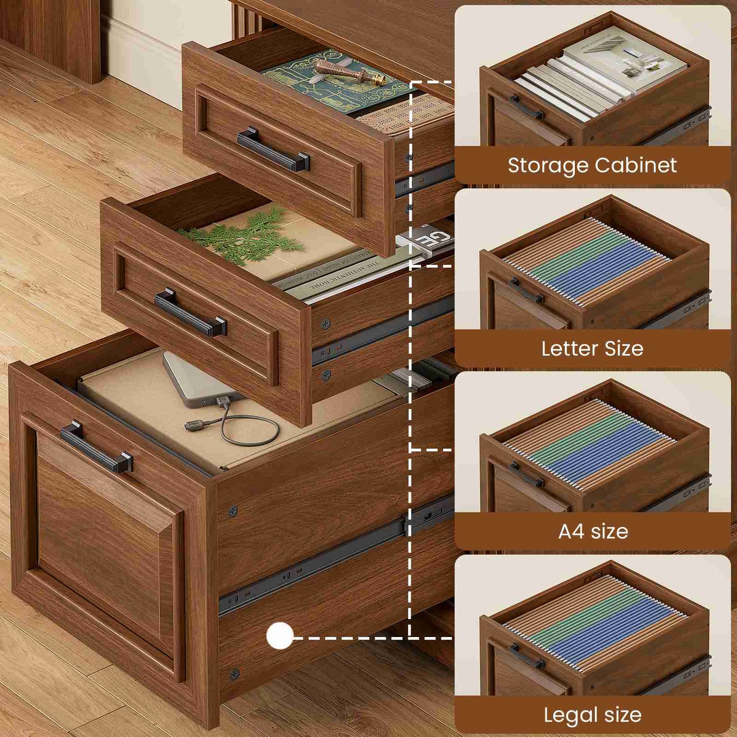 Itaar | Farmhouse Executive L Shaped Desk Home Office Desk with File Drawer and Power Outlet Computer Corner Desk with Drawers