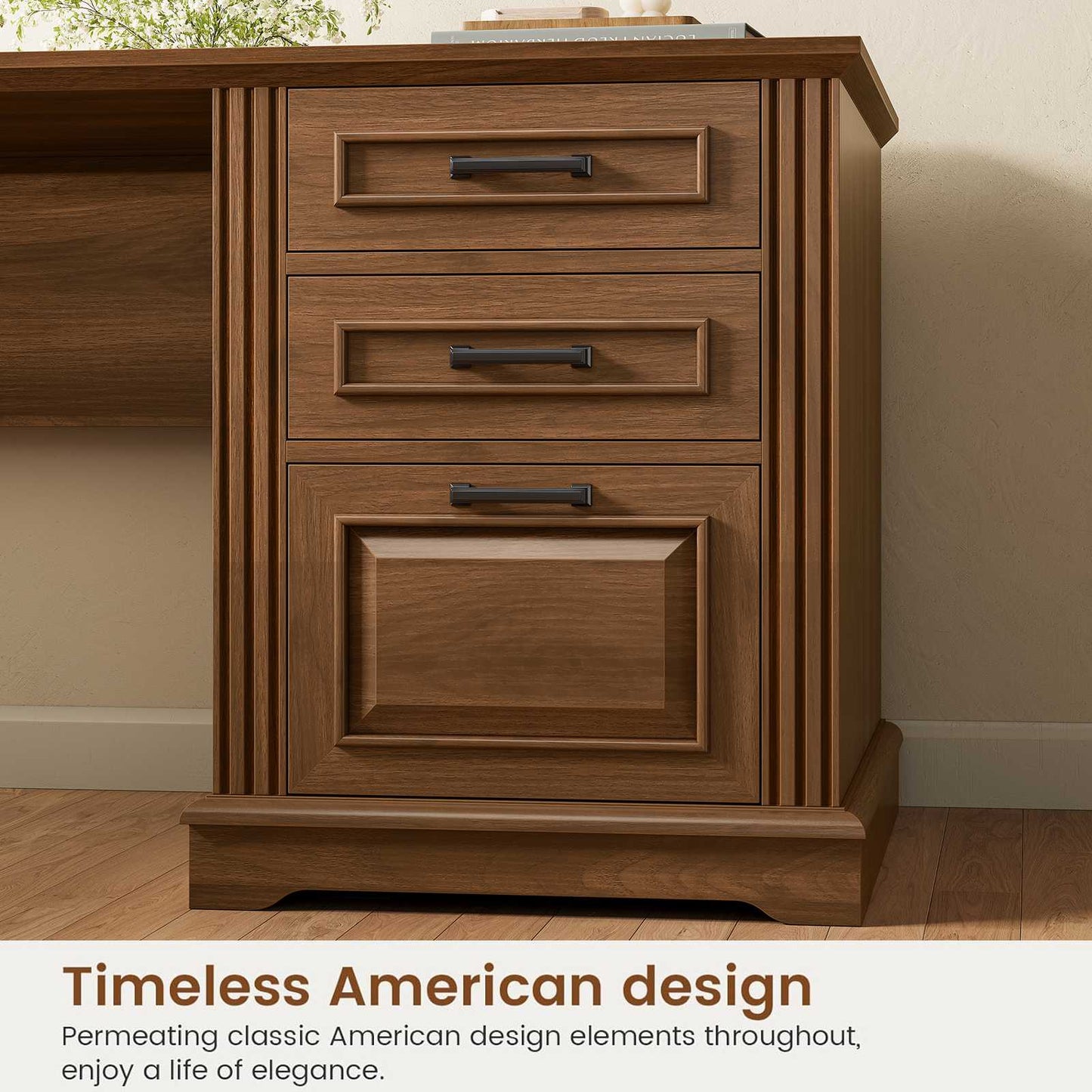 Itaar | Farmhouse Executive L Shaped Desk Home Office Desk with File Drawer and Power Outlet Computer Corner Desk with Drawers