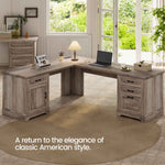 Itaar | Farmhouse Executive L Shaped Desk Home Office Desk with File Drawer and Power Outlet Computer Corner Desk with Drawers