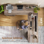 Itaar | Farmhouse Executive L Shaped Desk Home Office Desk with File Drawer and Power Outlet Computer Corner Desk with Drawers