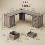 Itaar | Farmhouse Executive L Shaped Desk Home Office Desk with File Drawer and Power Outlet Computer Corner Desk with Drawers