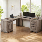 Itaar | Farmhouse Executive L Shaped Desk Home Office Desk with File Drawer and Power Outlet Computer Corner Desk with Drawers