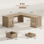 Itaar | Farmhouse Executive L Shaped Desk Home Office Desk with File Drawer and Power Outlet Computer Corner Desk with Drawers