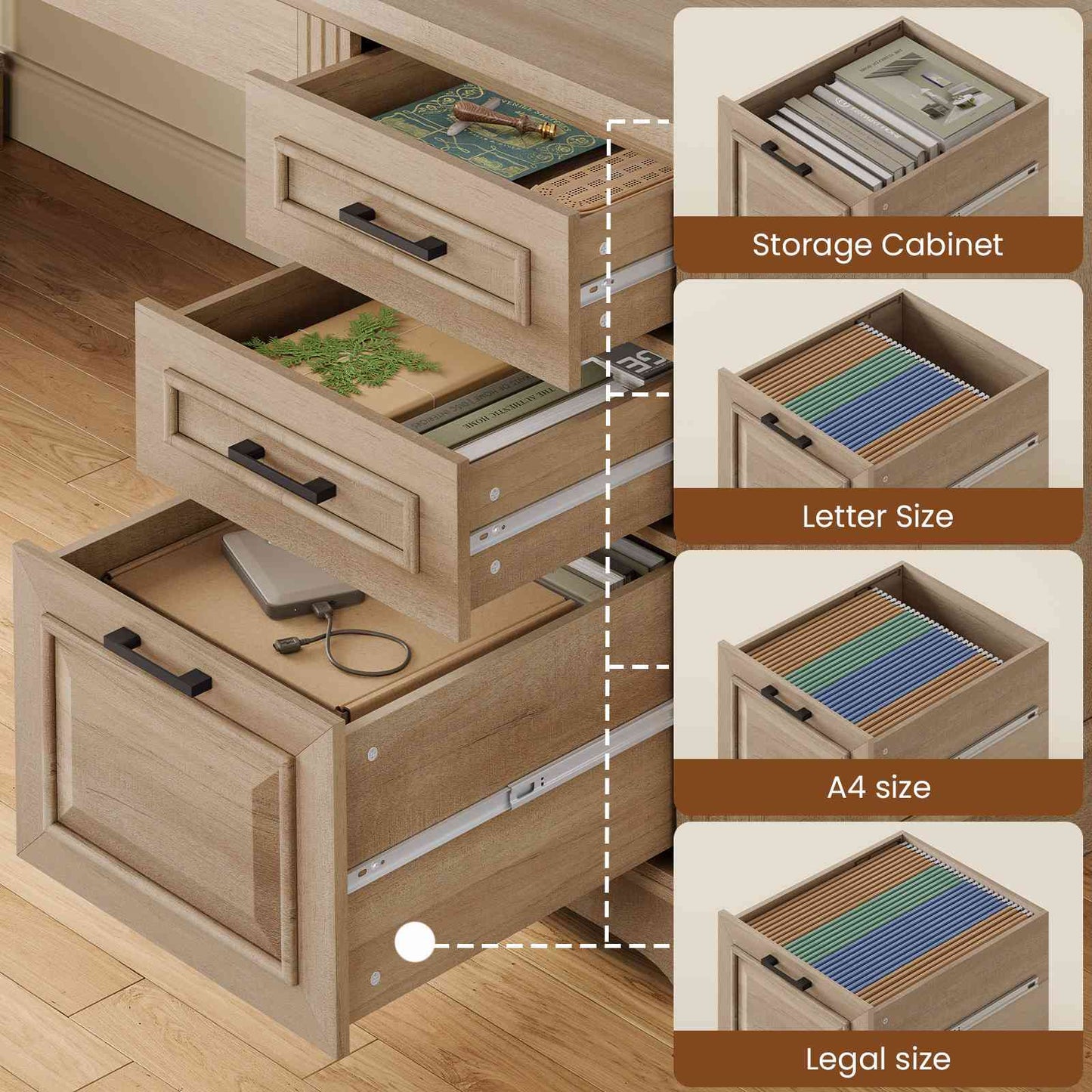 Itaar | Farmhouse Executive L Shaped Desk Home Office Desk with File Drawer and Power Outlet Computer Corner Desk with Drawers