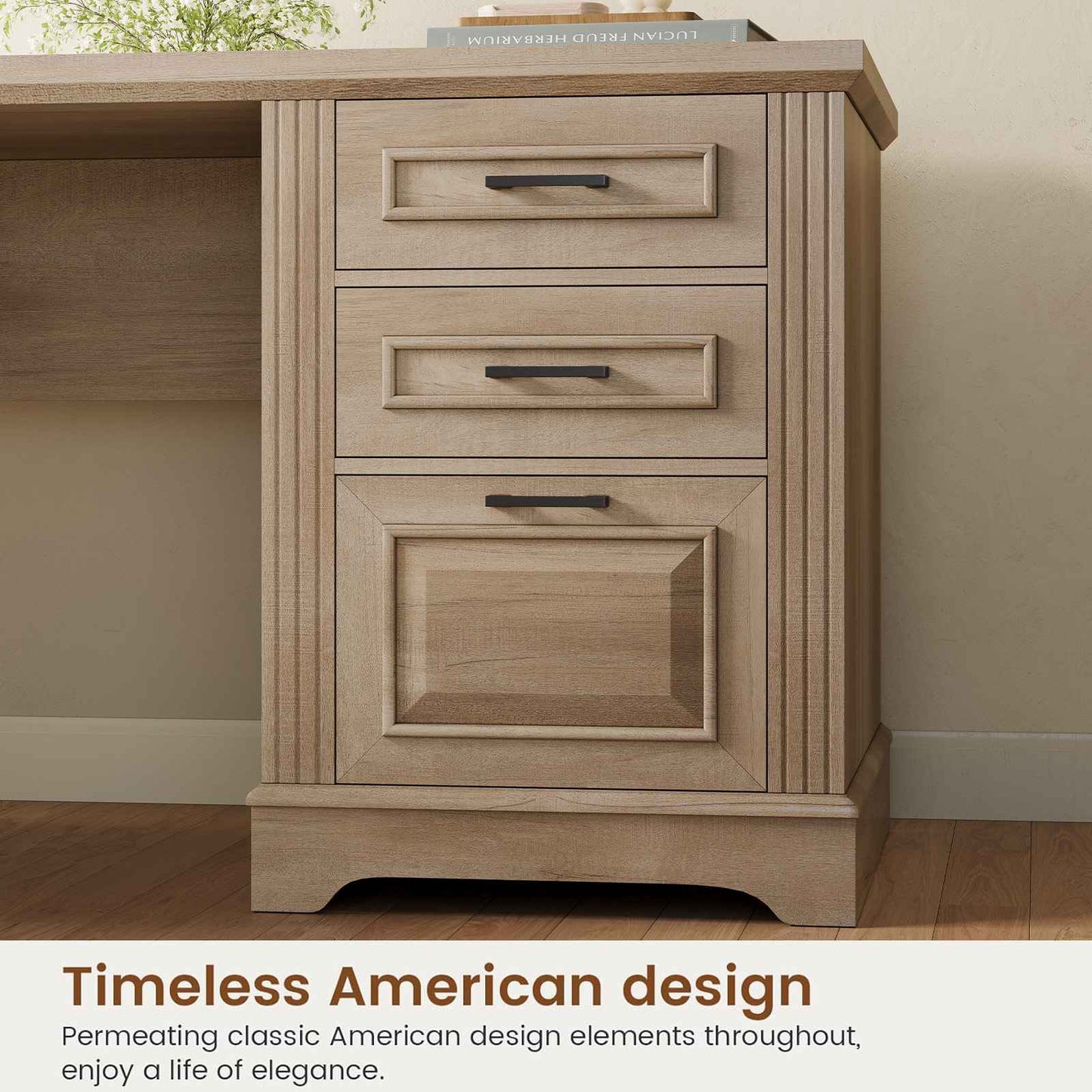 Itaar | Farmhouse Executive L Shaped Desk Home Office Desk with File Drawer and Power Outlet Computer Corner Desk with Drawers