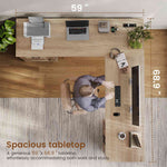 Itaar | Farmhouse Executive L Shaped Desk Home Office Desk with File Drawer and Power Outlet Computer Corner Desk with Drawers