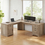 Itaar | Farmhouse Executive L Shaped Desk Home Office Desk with File Drawer and Power Outlet Computer Corner Desk with Drawers