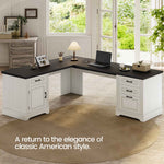 Itaar | Farmhouse Executive L Shaped Desk Home Office Desk with File Drawer and Power Outlet Computer Corner Desk with Drawers