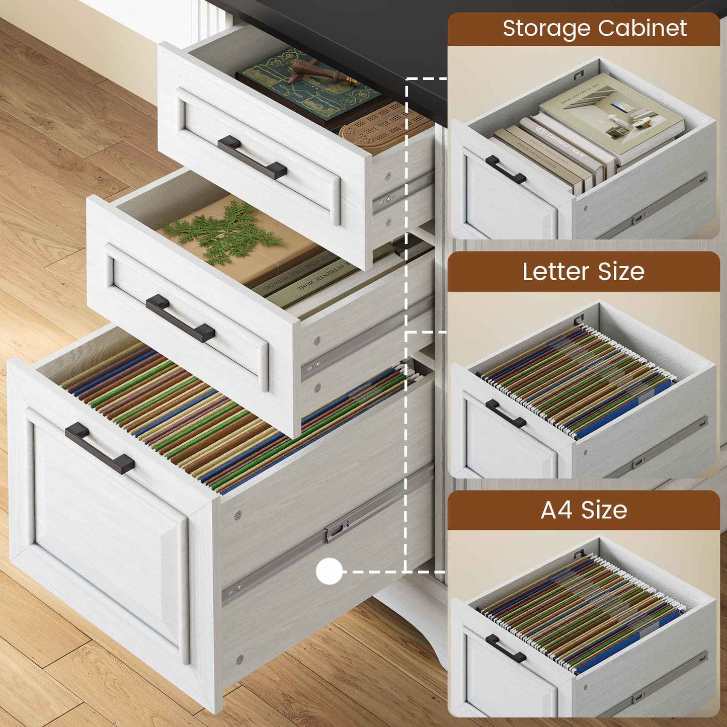 Itaar | Farmhouse Executive L Shaped Desk Home Office Desk with File Drawer and Power Outlet Computer Corner Desk with Drawers