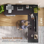 Itaar | Farmhouse Executive L Shaped Desk Home Office Desk with File Drawer and Power Outlet Computer Corner Desk with Drawers