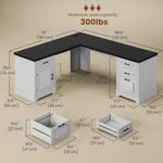 Itaar | Farmhouse Executive L Shaped Desk Home Office Desk with File Drawer and Power Outlet Computer Corner Desk with Drawers