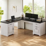 Itaar | Farmhouse Executive L Shaped Desk Home Office Desk with File Drawer and Power Outlet Computer Corner Desk with Drawers