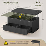 Itaar Fluted Lift Top Coffee Table with 2 Drawers and Hidden Storage