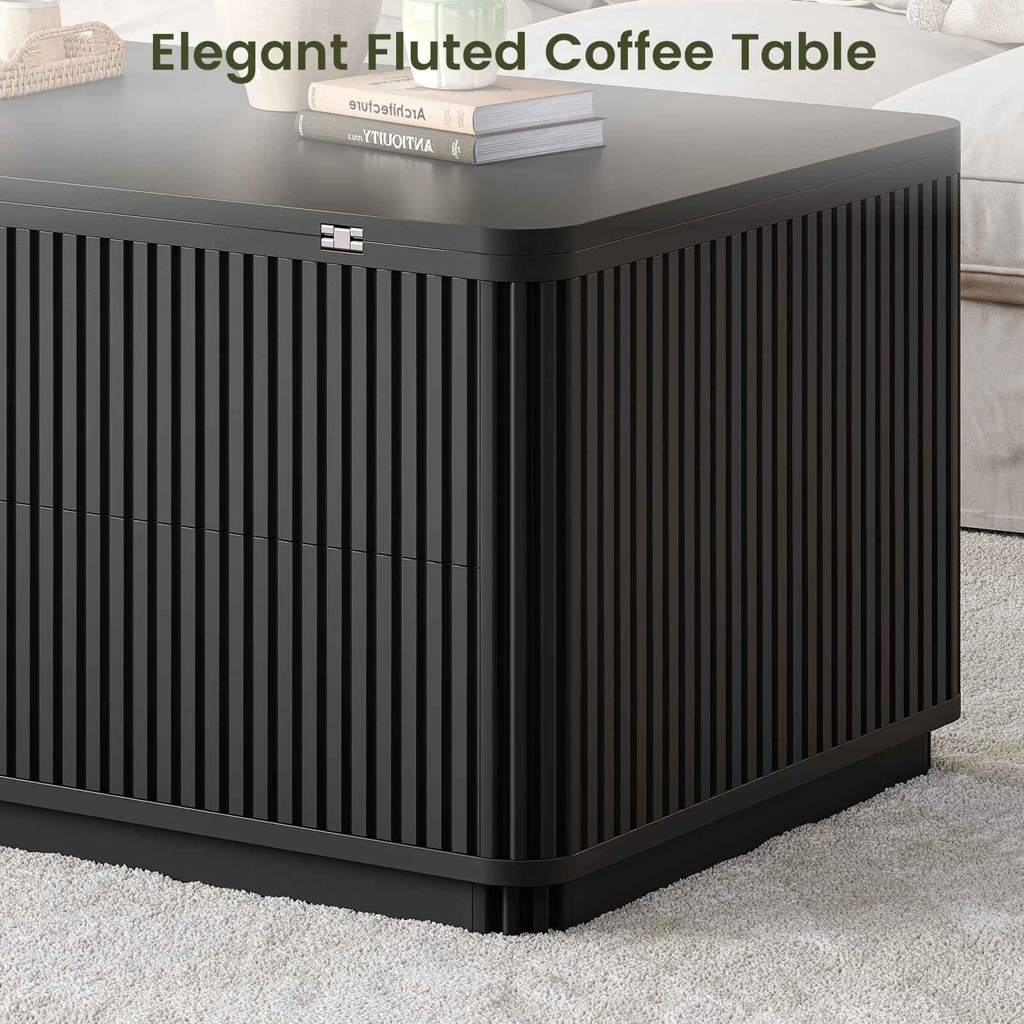 Itaar Fluted Lift Top Coffee Table with 2 Drawers and Hidden Storage
