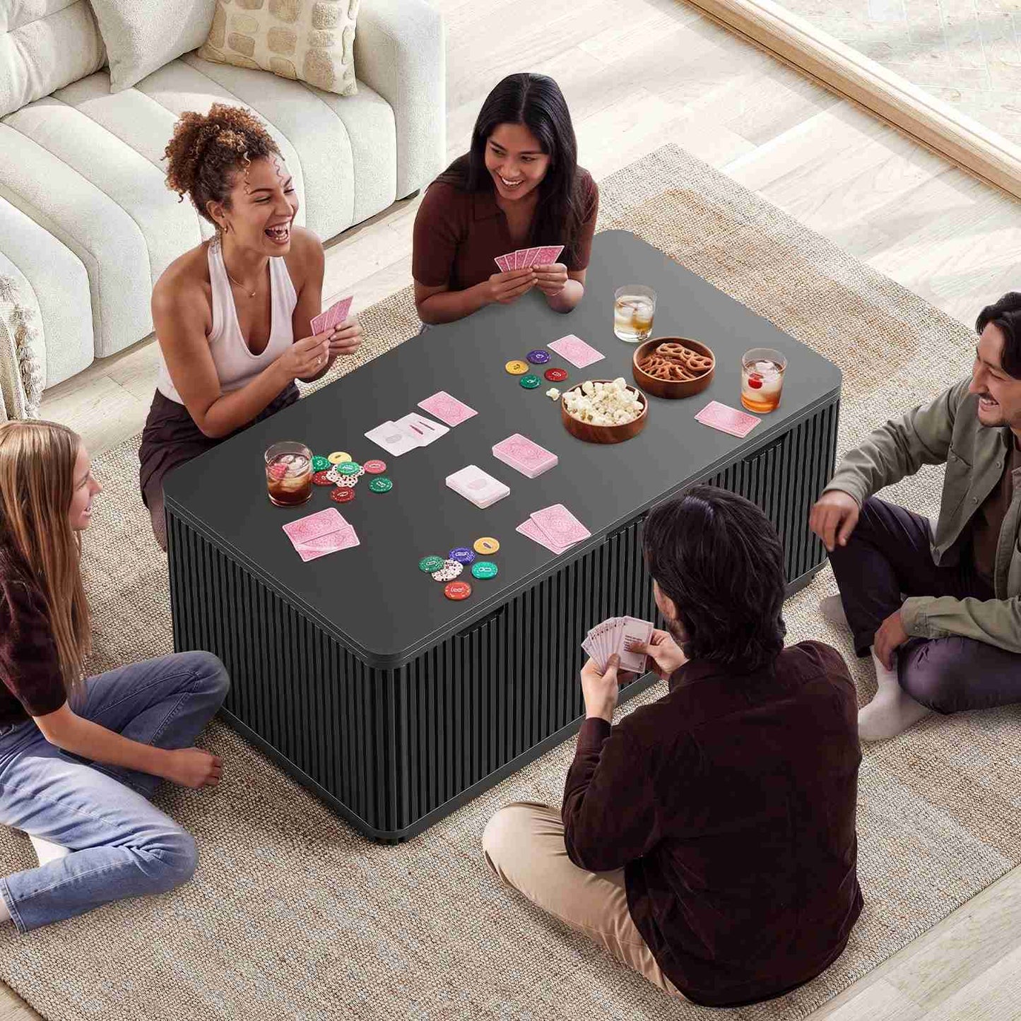Itaar Fluted Lift Top Coffee Table with 2 Drawers and Hidden Storage