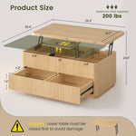 Itaar Fluted Lift Top Coffee Table with 2 Drawers and Hidden Storage