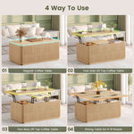 Itaar Fluted Lift Top Coffee Table with 2 Drawers and Hidden Storage