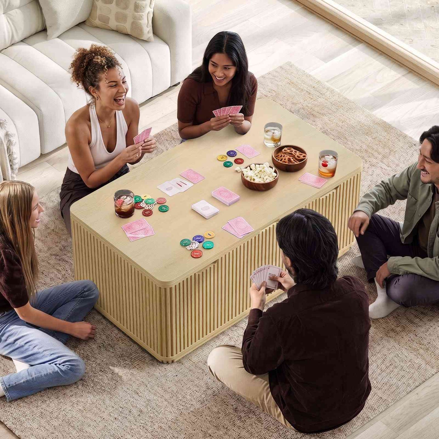 Itaar Fluted Lift Top Coffee Table with 2 Drawers and Hidden Storage