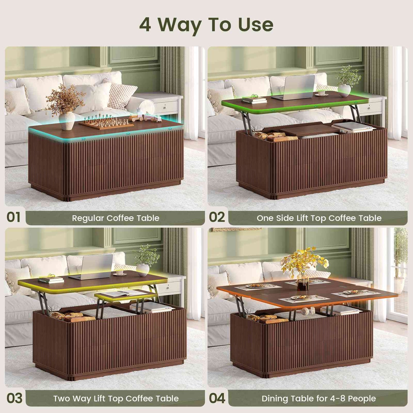Itaar Fluted Lift Top Coffee Table with 2 Drawers and Hidden Storage