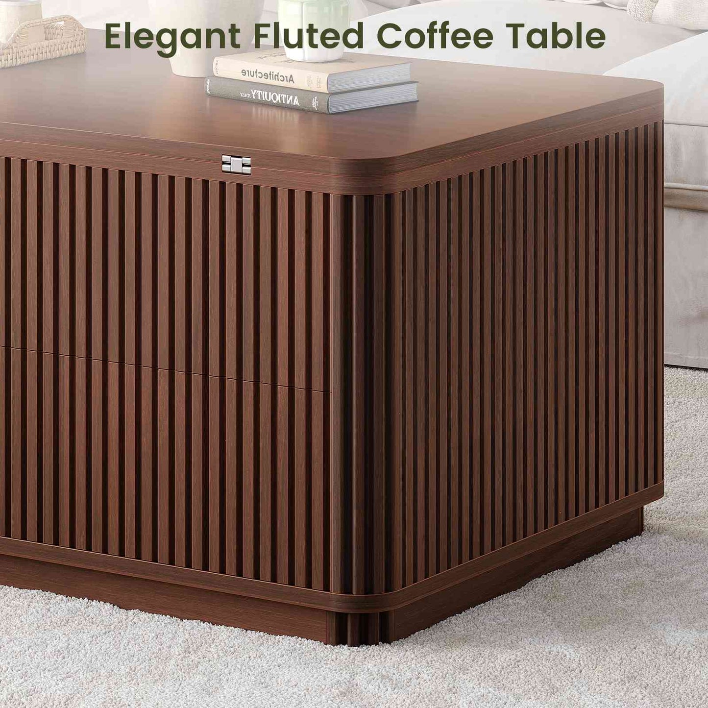 Itaar Fluted Lift Top Coffee Table with 2 Drawers and Hidden Storage