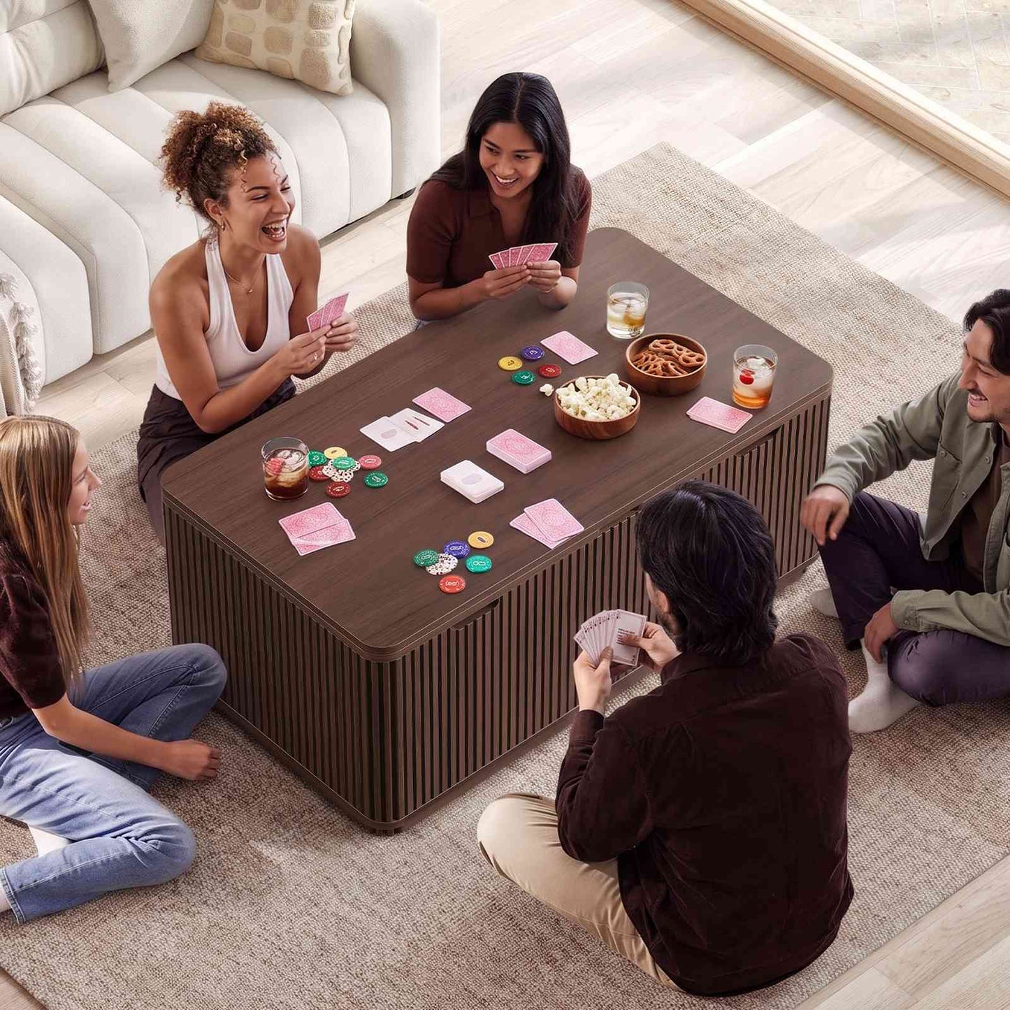 Itaar Fluted Lift Top Coffee Table with 2 Drawers and Hidden Storage