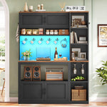 Itaar | Farmhouse Bakers Rack Coffee Bar Cabinet with Storage Power Outlet