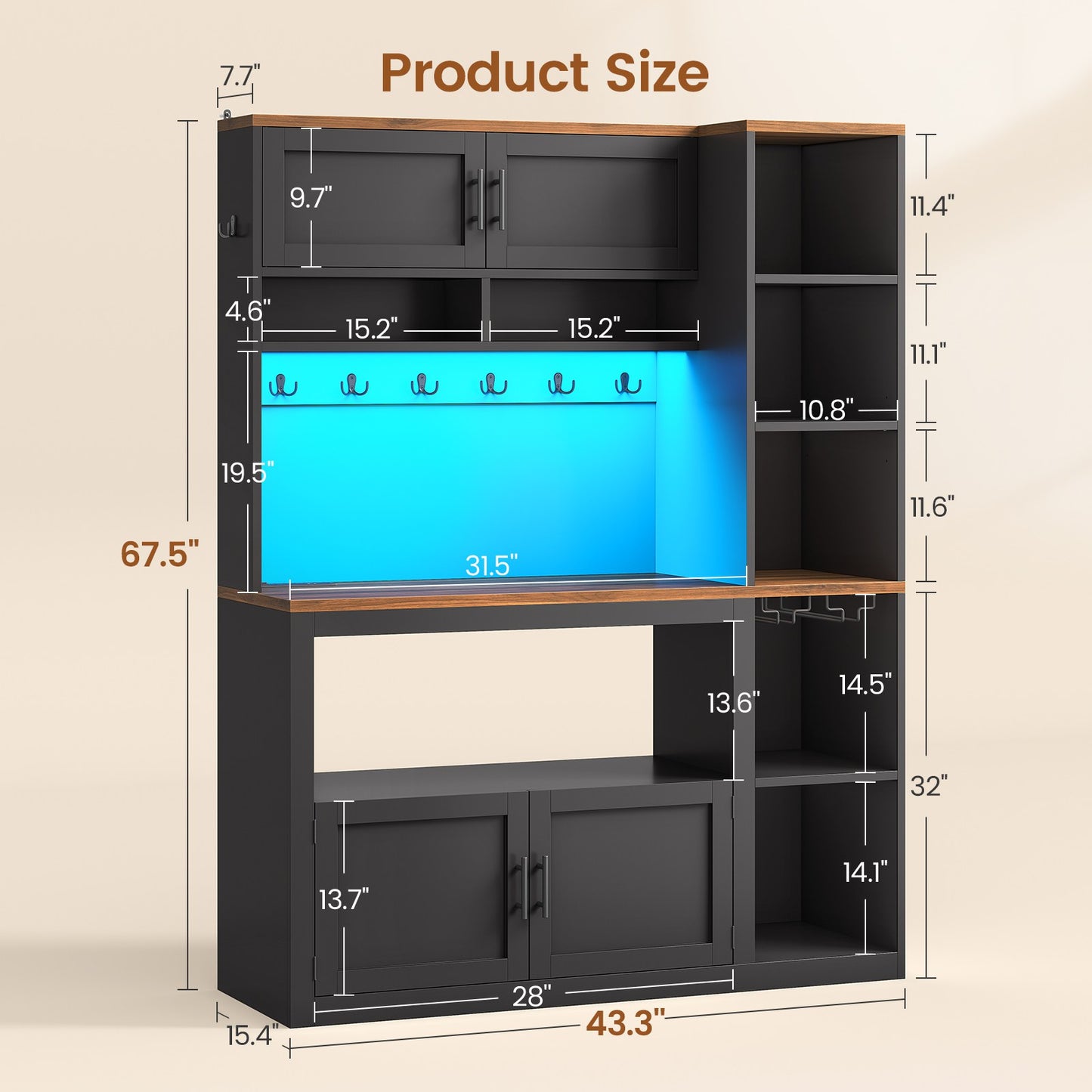 Itaar | Farmhouse Bakers Rack Coffee Bar Cabinet with Storage Power Outlet