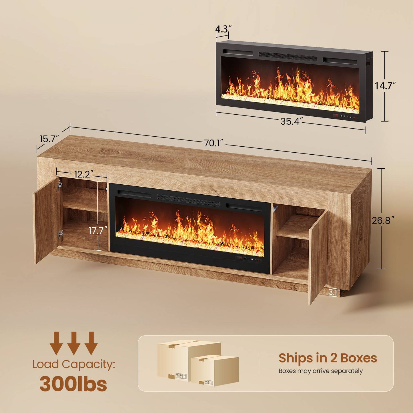 Itaar | 70 Inch Farmhouse Fireplace TV Stand for 80 Inch TV