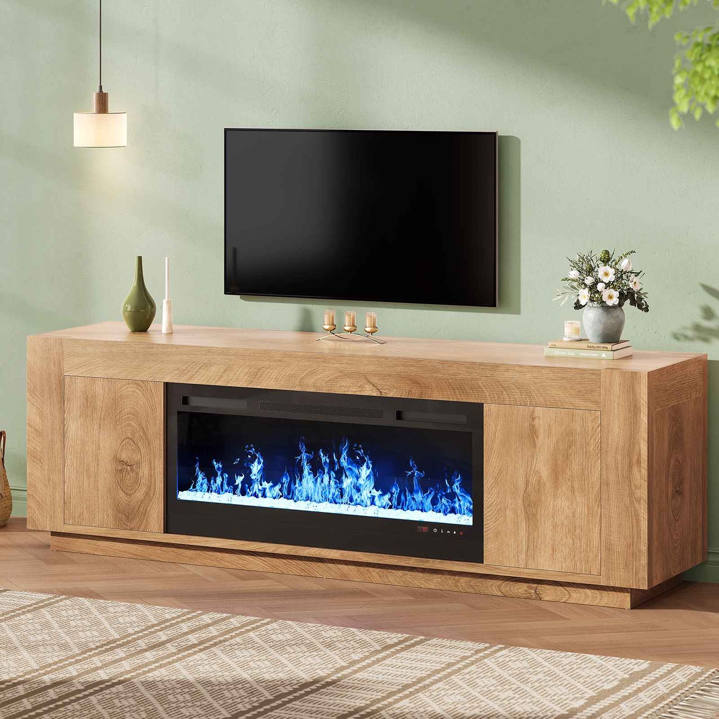 Itaar | 70 Inch Farmhouse Fireplace TV Stand for 80 Inch TV