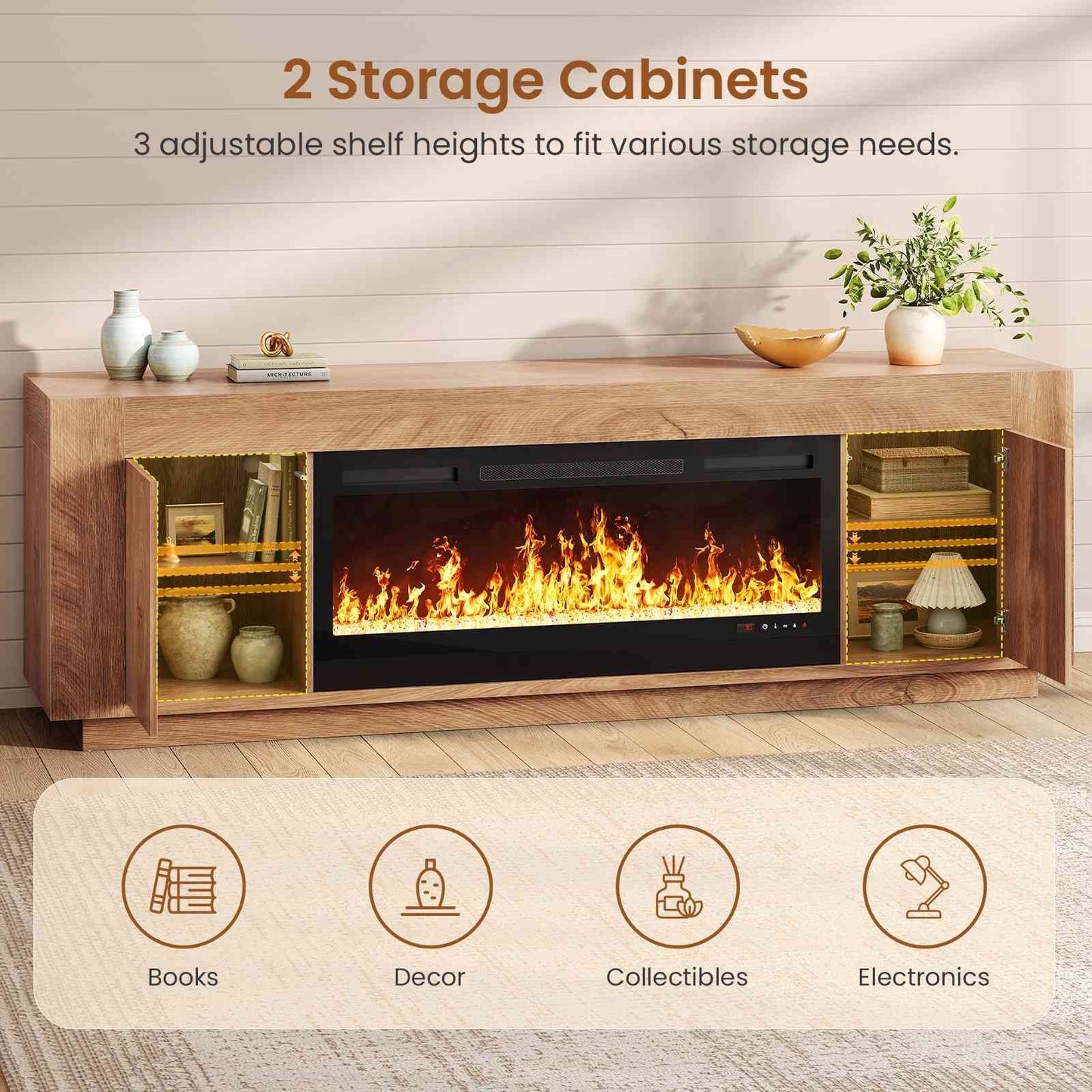 Itaar | 70 Inch Farmhouse Fireplace TV Stand for 80 Inch TV