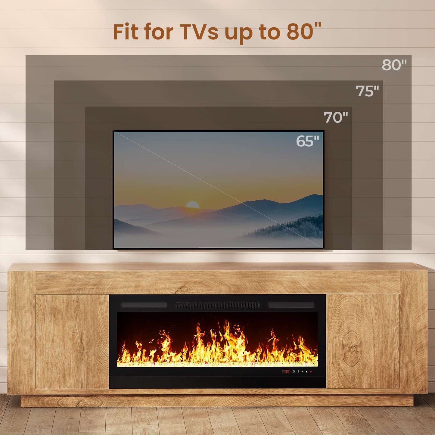 Itaar | 70 Inch Farmhouse Fireplace TV Stand for 80 Inch TV