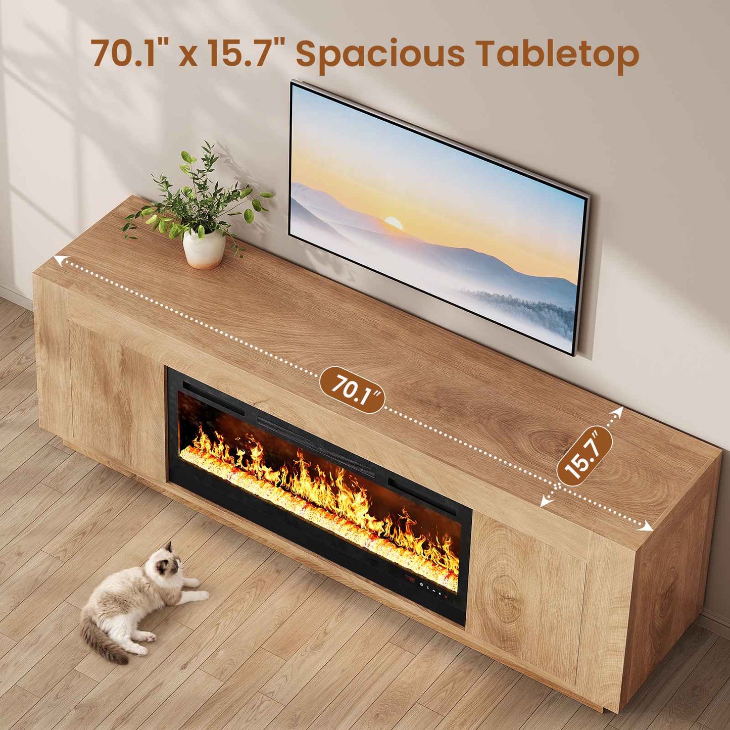 Itaar | 70 Inch Farmhouse Fireplace TV Stand for 80 Inch TV