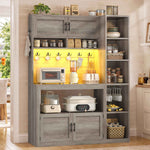 Itaar | Farmhouse Bakers Rack Coffee Bar Cabinet with Storage Power Outlet