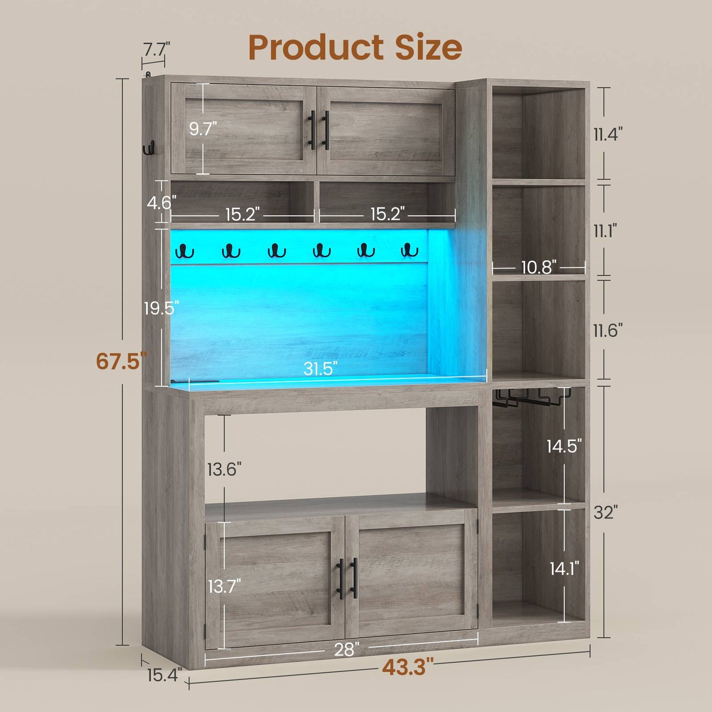 Itaar | Farmhouse Bakers Rack Coffee Bar Cabinet with Storage Power Outlet