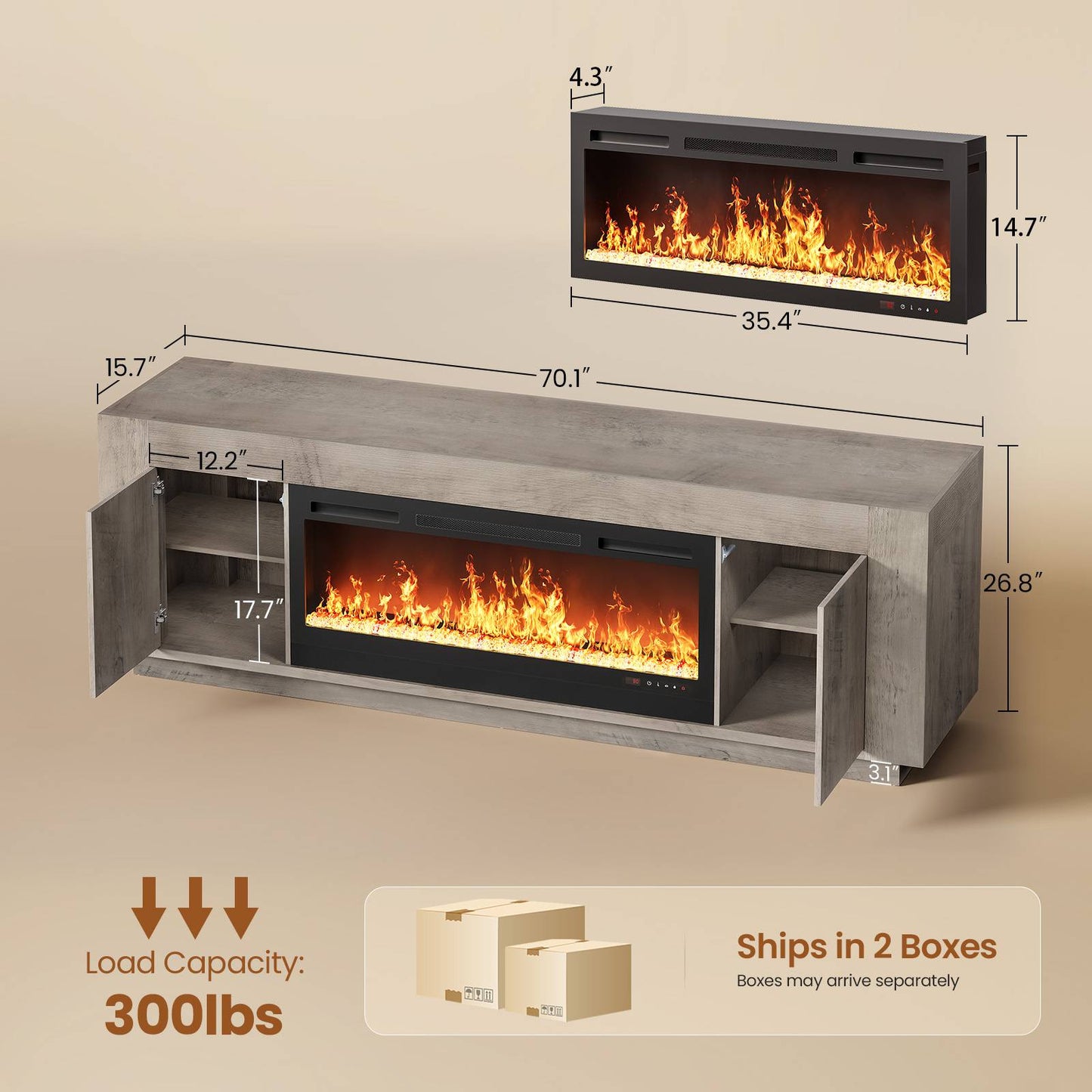 Itaar | 70 Inch Farmhouse Fireplace TV Stand for 80 Inch TV