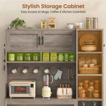 Itaar | Farmhouse Bakers Rack Coffee Bar Cabinet with Storage Power Outlet