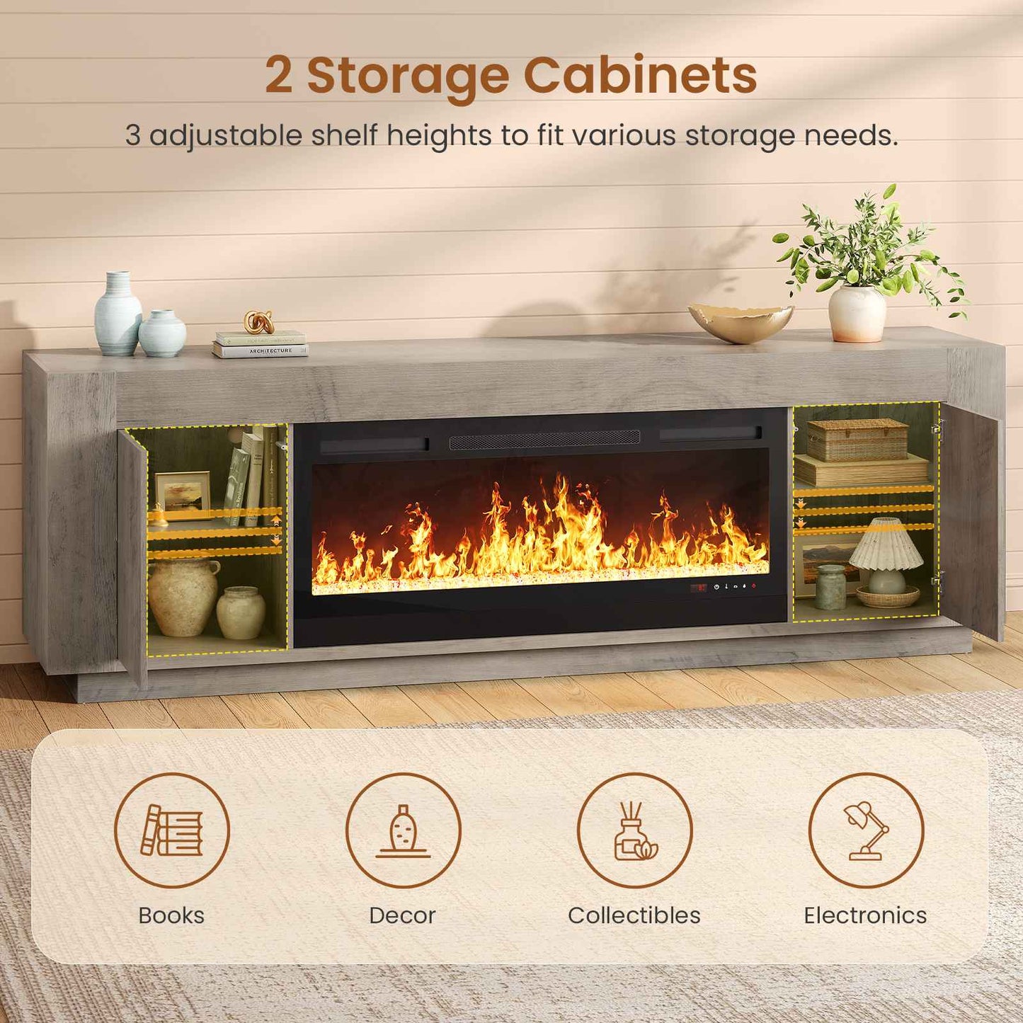 Itaar | 70 Inch Farmhouse Fireplace TV Stand for 80 Inch TV