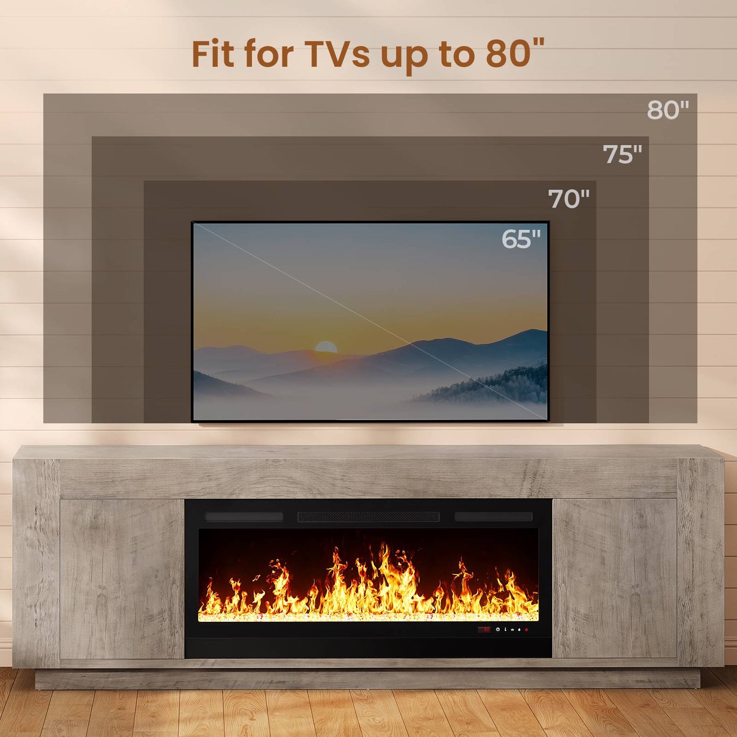 Itaar | 70 Inch Farmhouse Fireplace TV Stand for 80 Inch TV