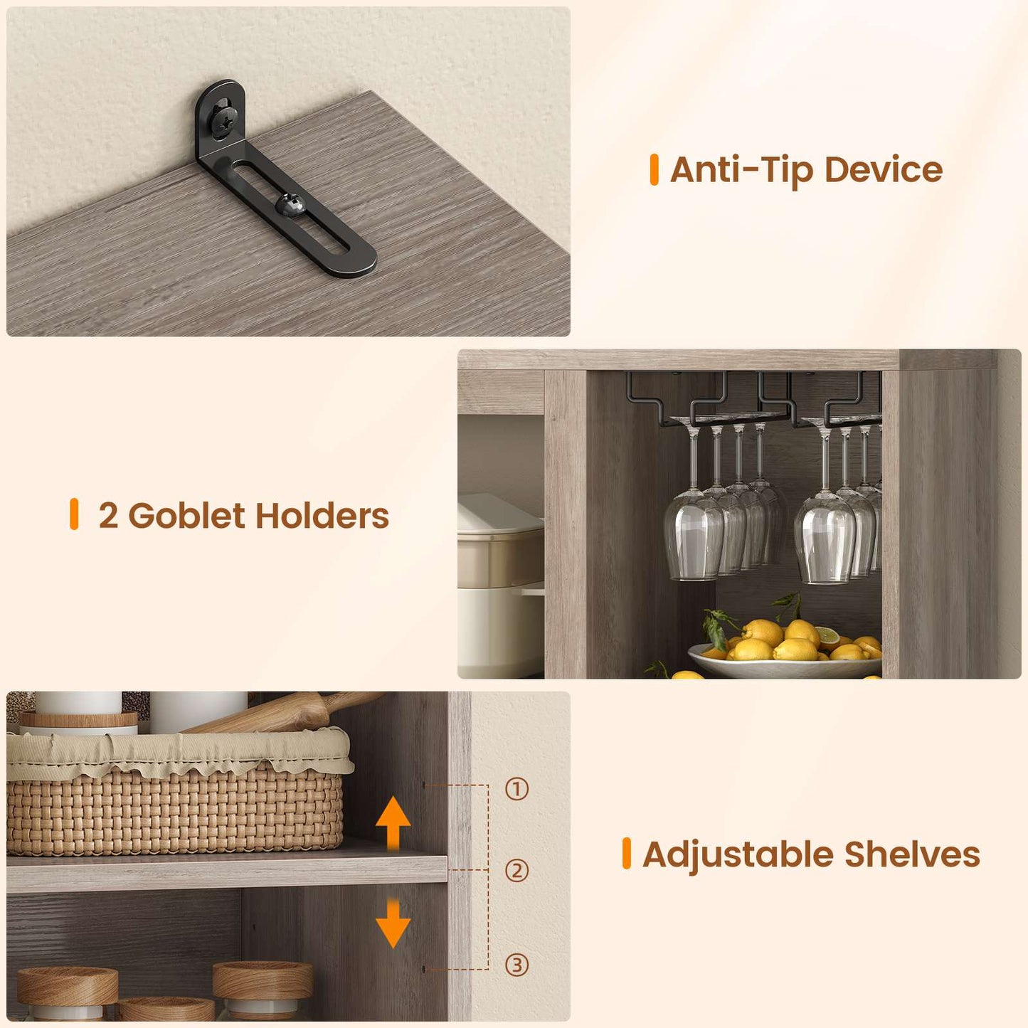 Itaar | Farmhouse Bakers Rack Coffee Bar Cabinet with Storage Power Outlet