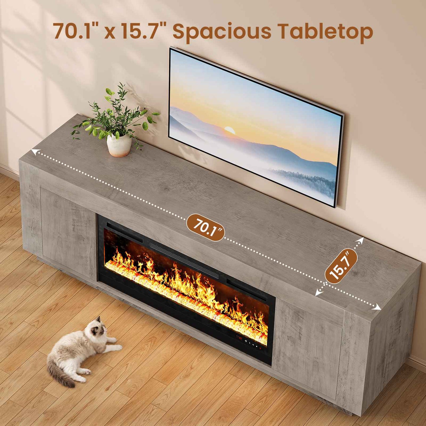 Itaar | 70 Inch Farmhouse Fireplace TV Stand for 80 Inch TV