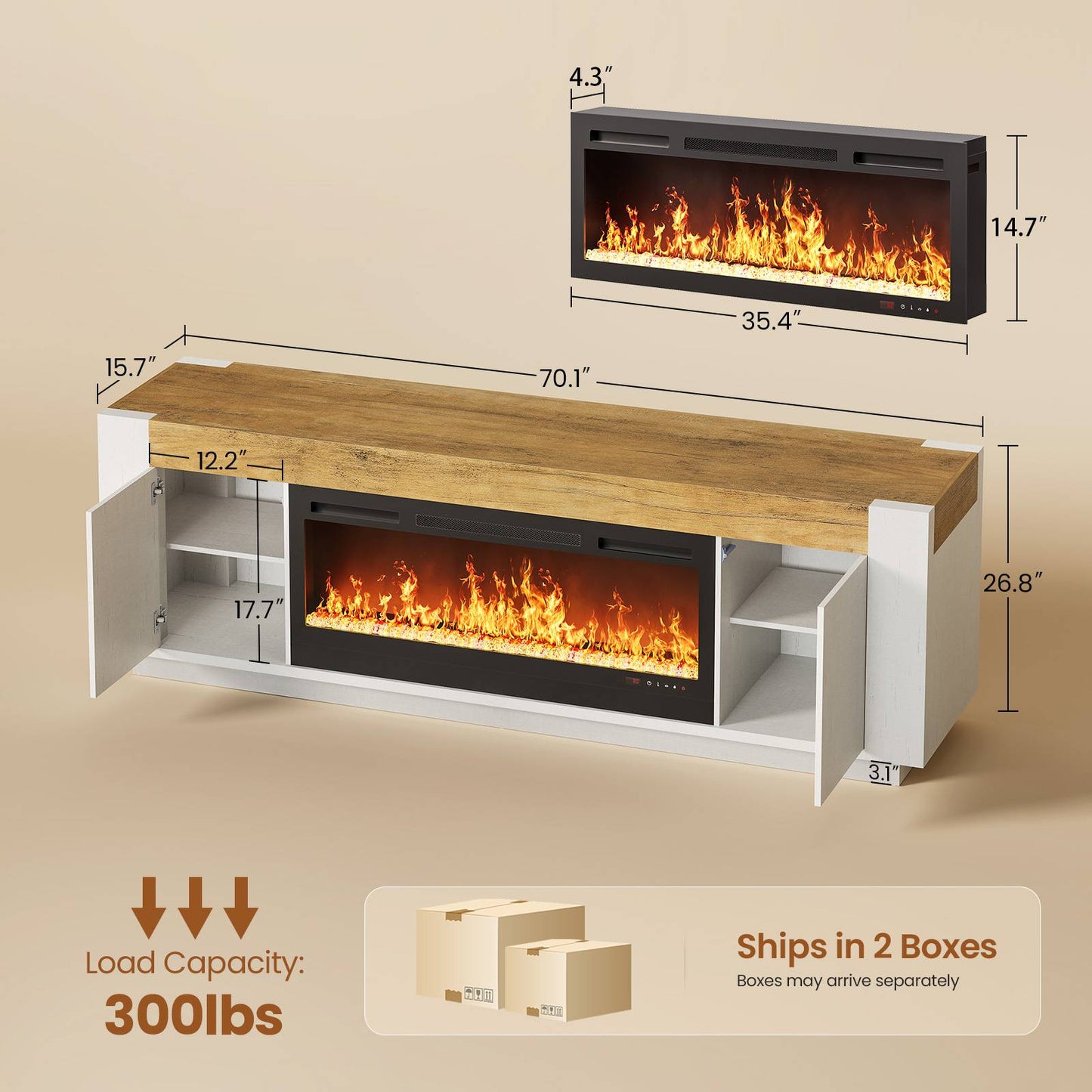 Itaar | 70 Inch Farmhouse Fireplace TV Stand for 80 Inch TV