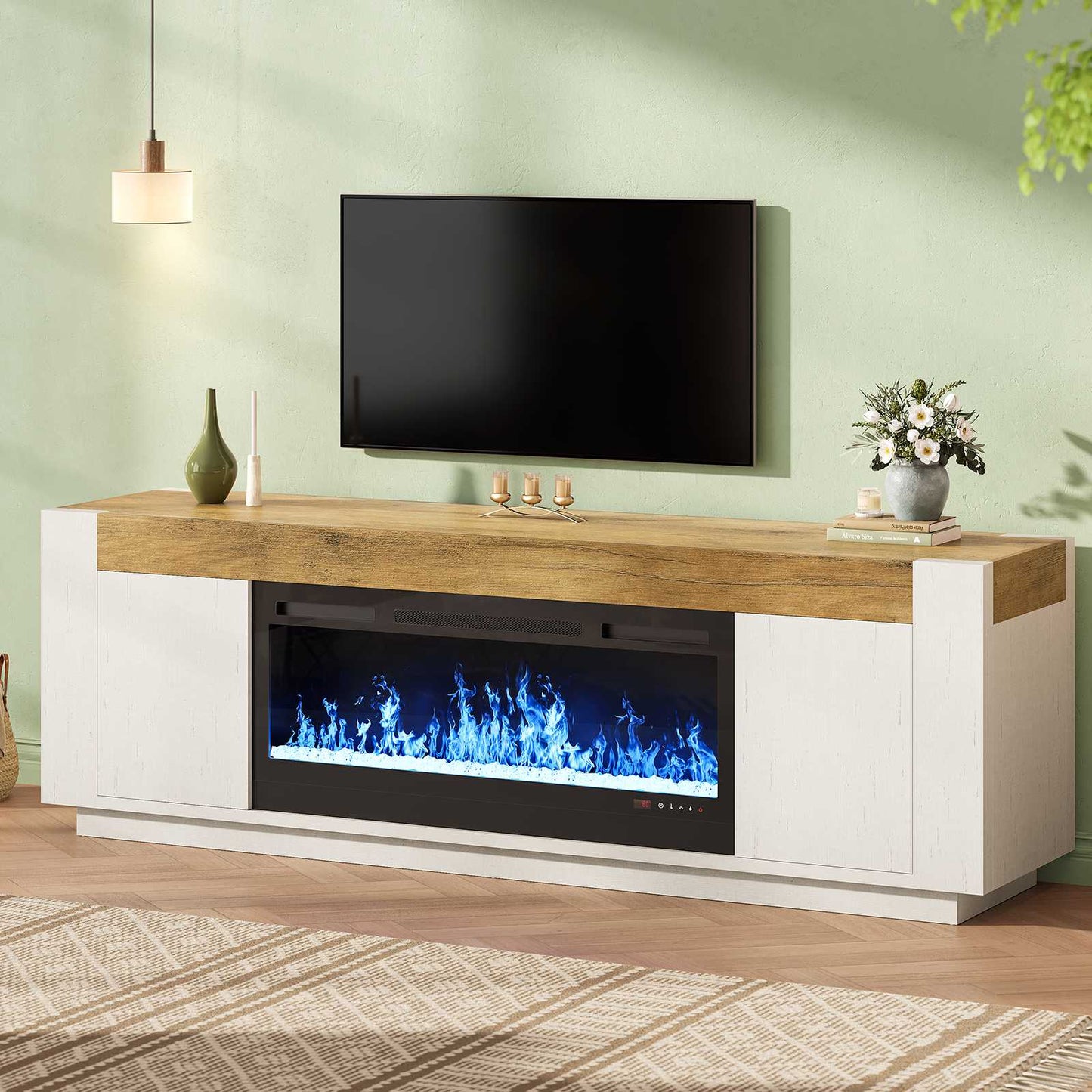 Itaar | 70 Inch Farmhouse Fireplace TV Stand for 80 Inch TV