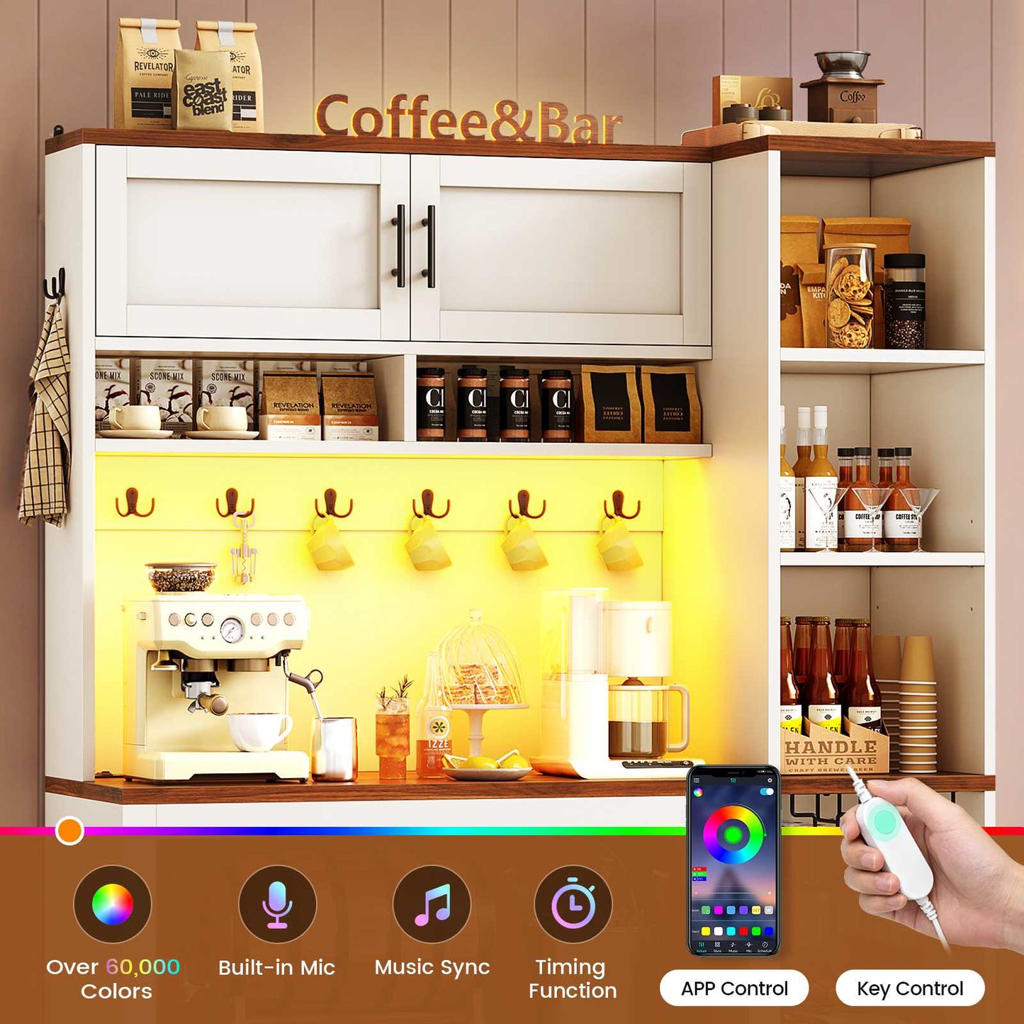 Itaar | Farmhouse Bakers Rack Coffee Bar Cabinet with Storage Power Outlet