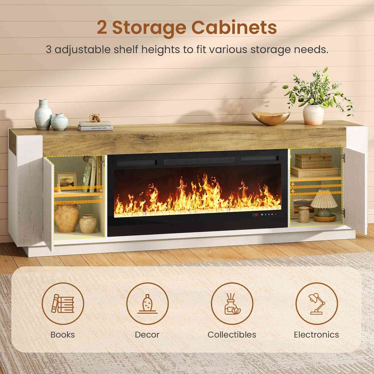 Itaar | 70 Inch Farmhouse Fireplace TV Stand for 80 Inch TV