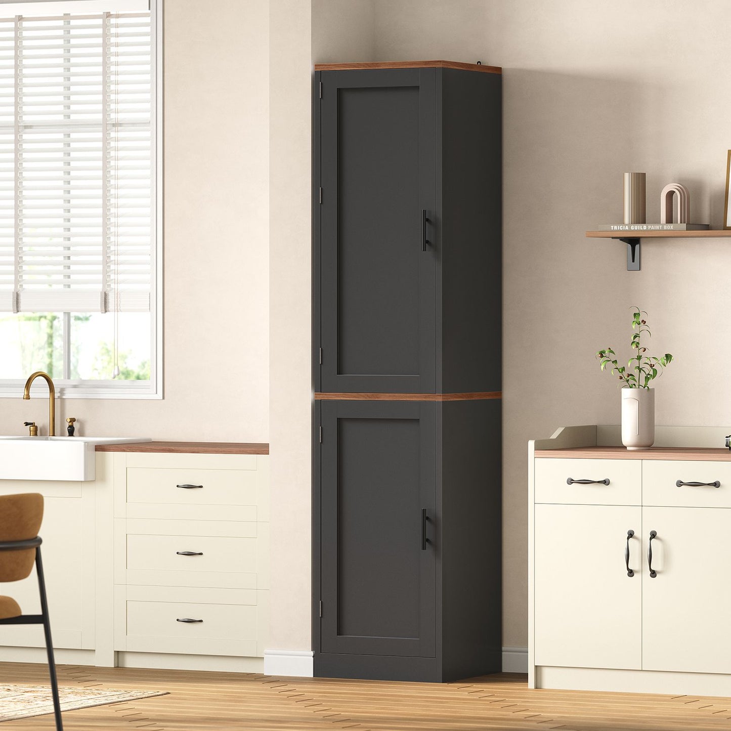 Itaar Narrow Kitchen Pantry Cabinet with 3 Door Shelves 3 Drawer