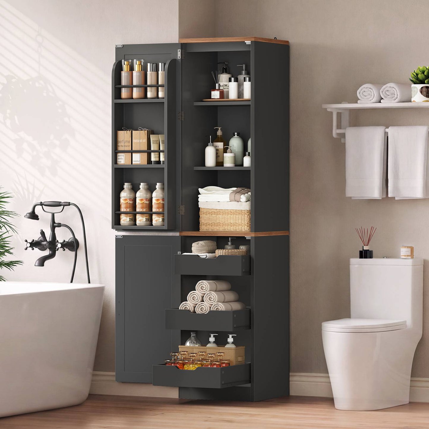 Itaar Narrow Kitchen Pantry Cabinet with 3 Door Shelves 3 Drawer